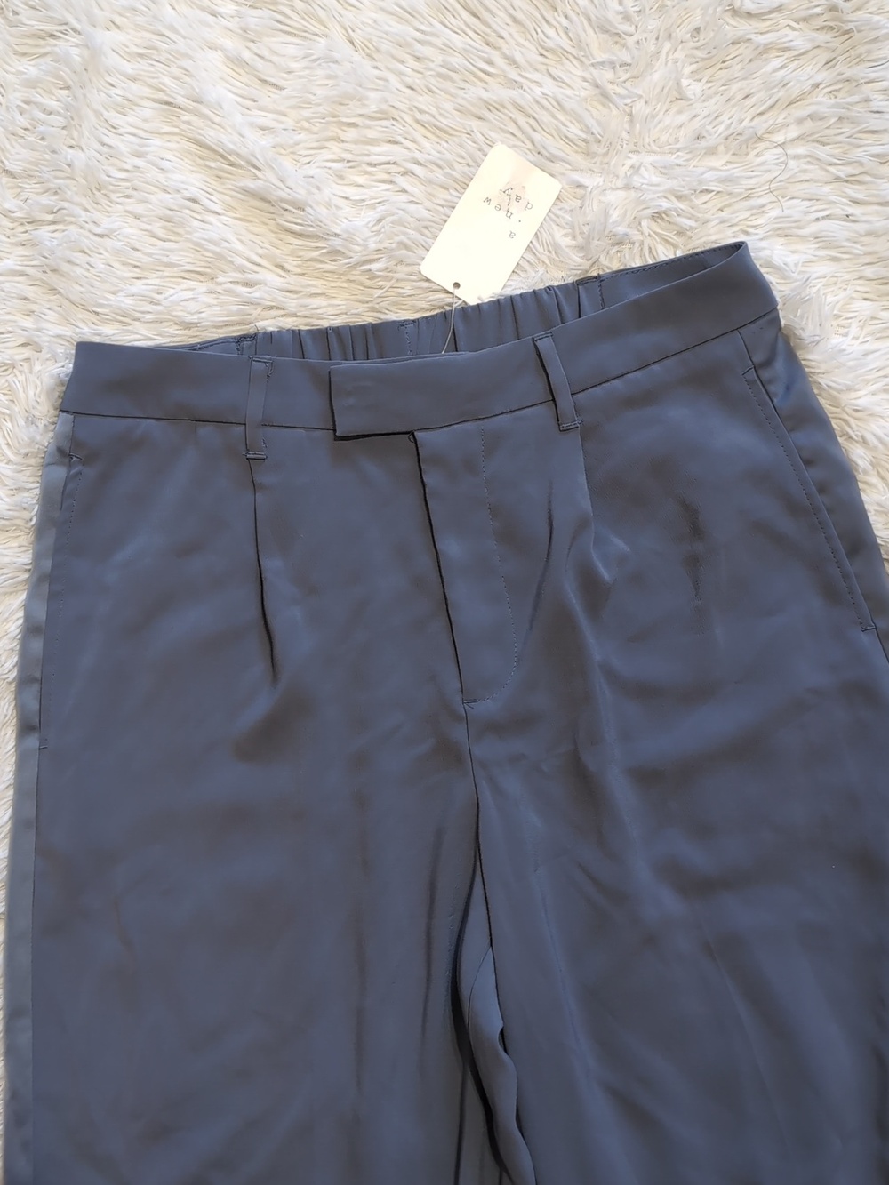 NWT A New Day Blue-Grey Wide Leg Satin Tuxedo Stripe High Rise Pants Size 8 - Picture 4 of 11